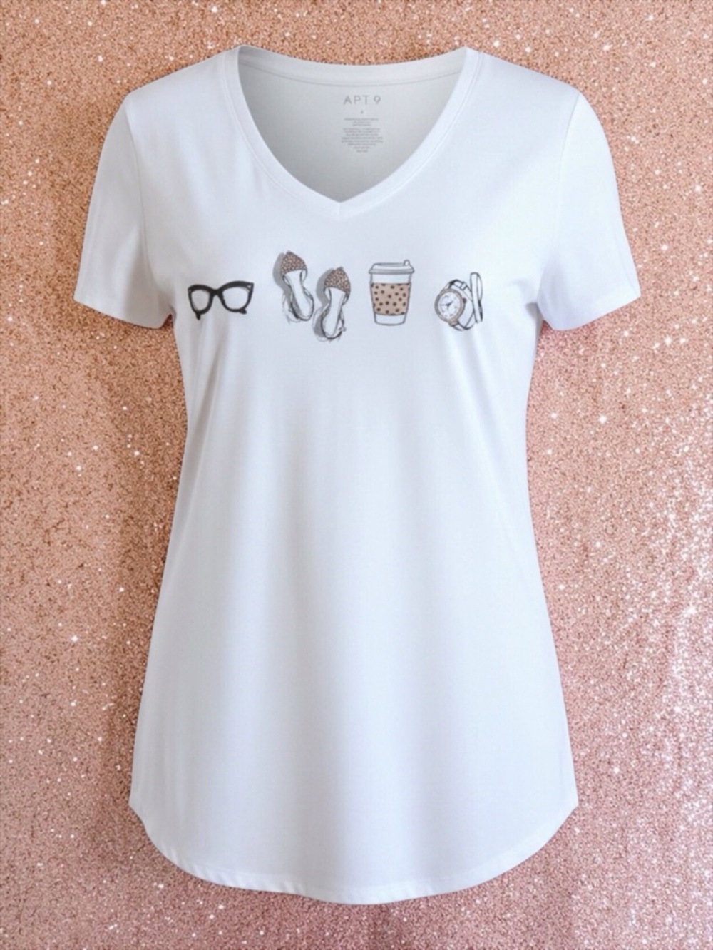 APT. 9 Rose Gold Metallic Leopard Print Graphic Baby Tee